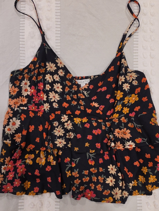 Patrons of Peace Tops - Patrons of Peace Black Floral Ruffle Cami in Multicolor